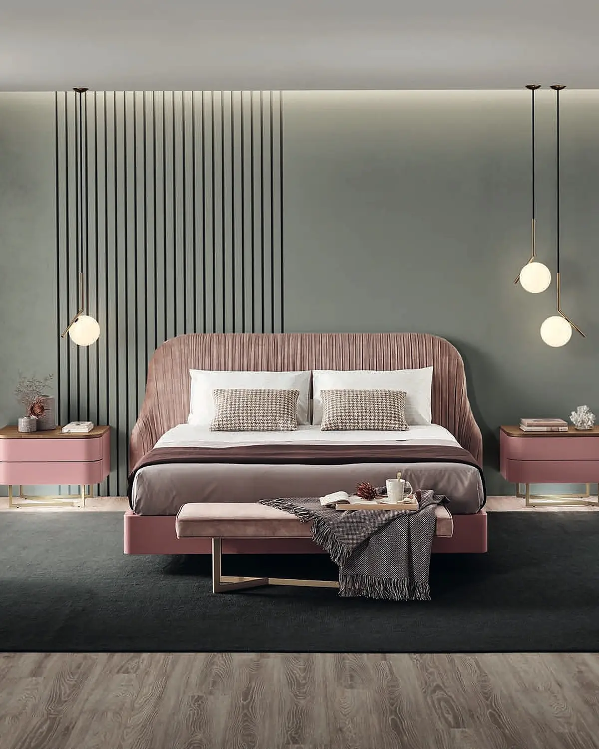 Cama Amora com cabeceira estofada em ambiente