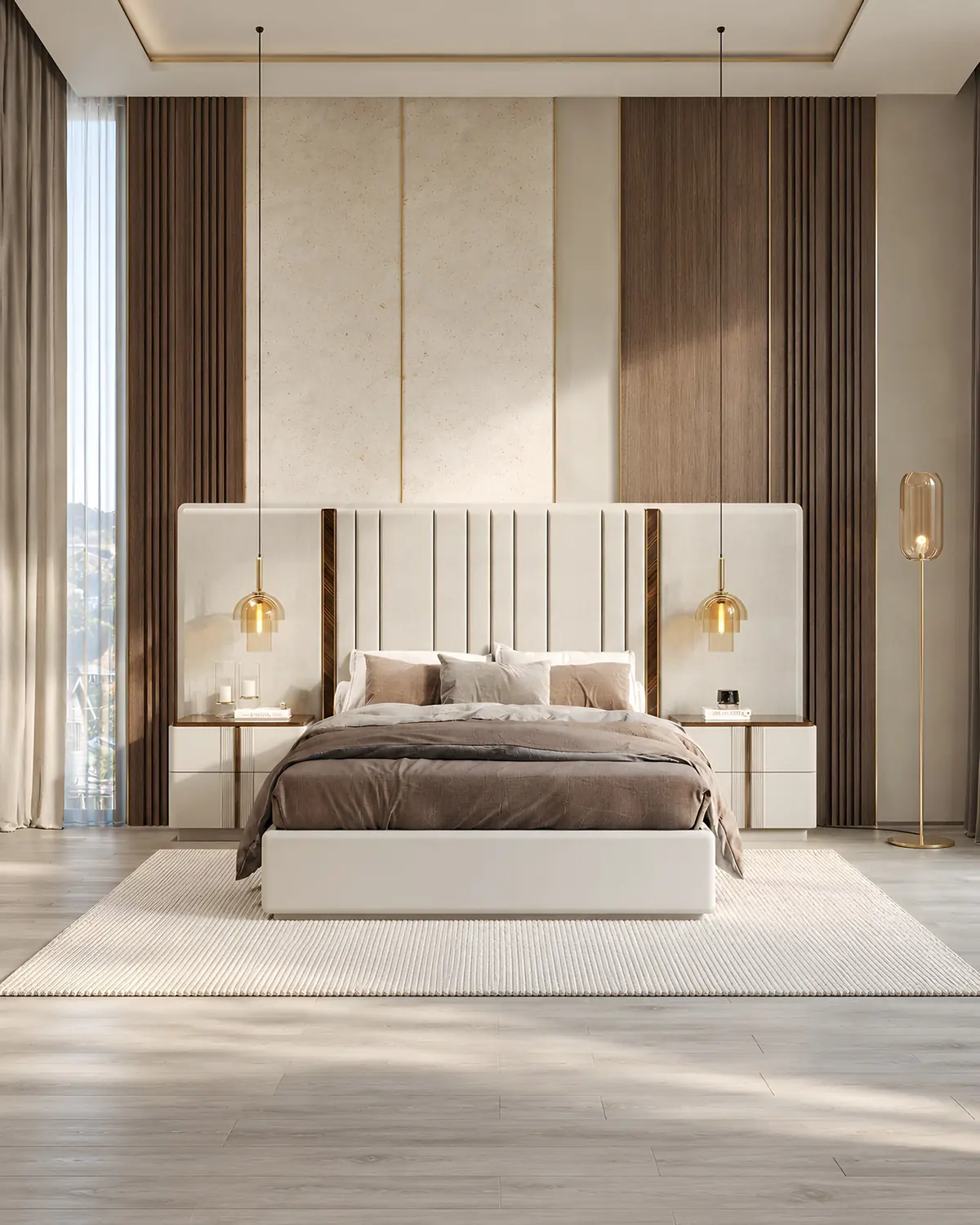 Cama Daris com cabeceira larga em ambiente