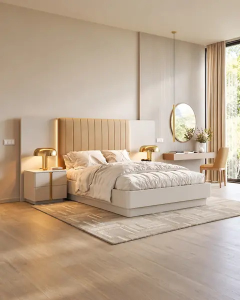 Cama Soho com cabeceira em gomos em ambiente