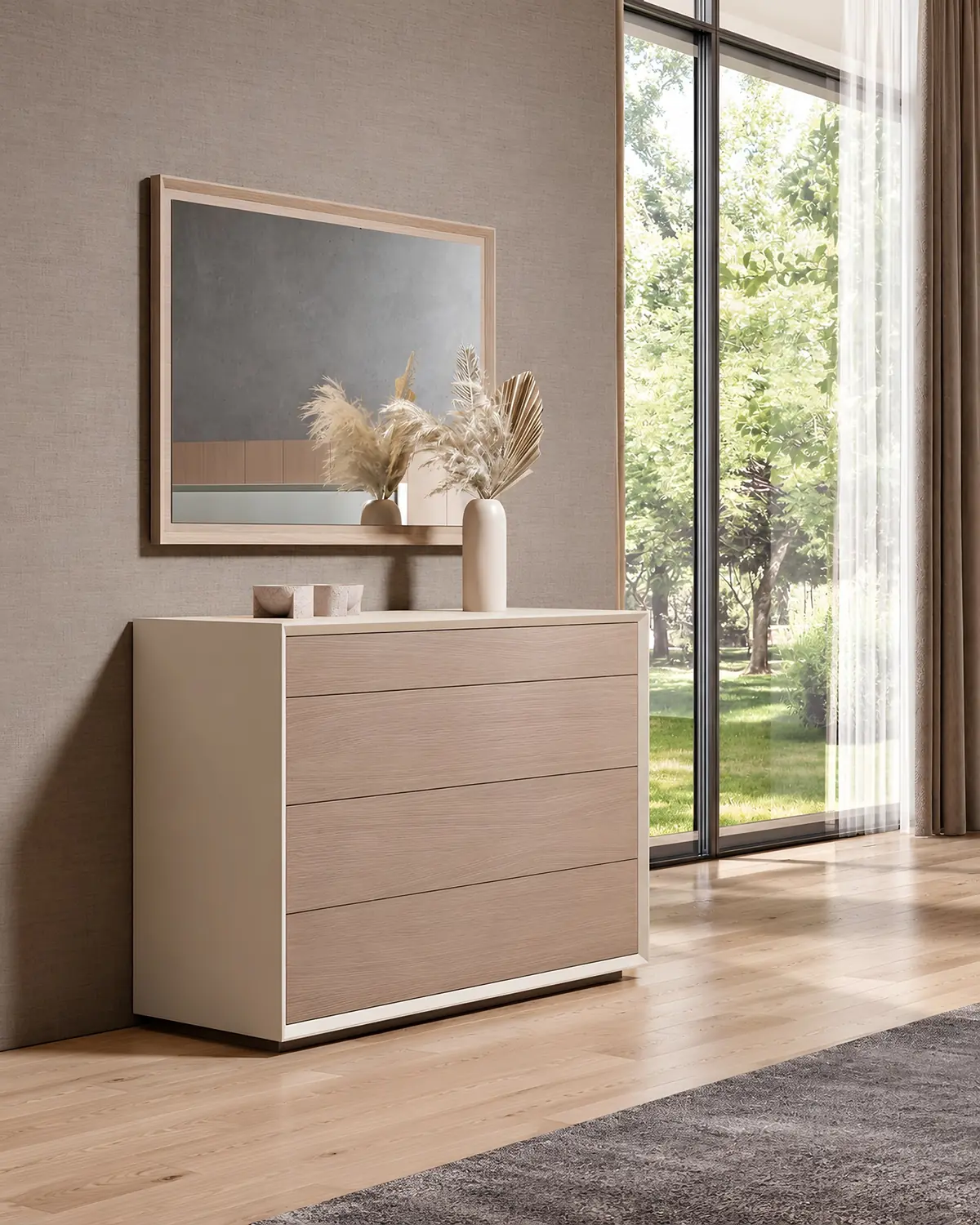 Cómoda Vertex Gold VG.38 com espelho em ambiente