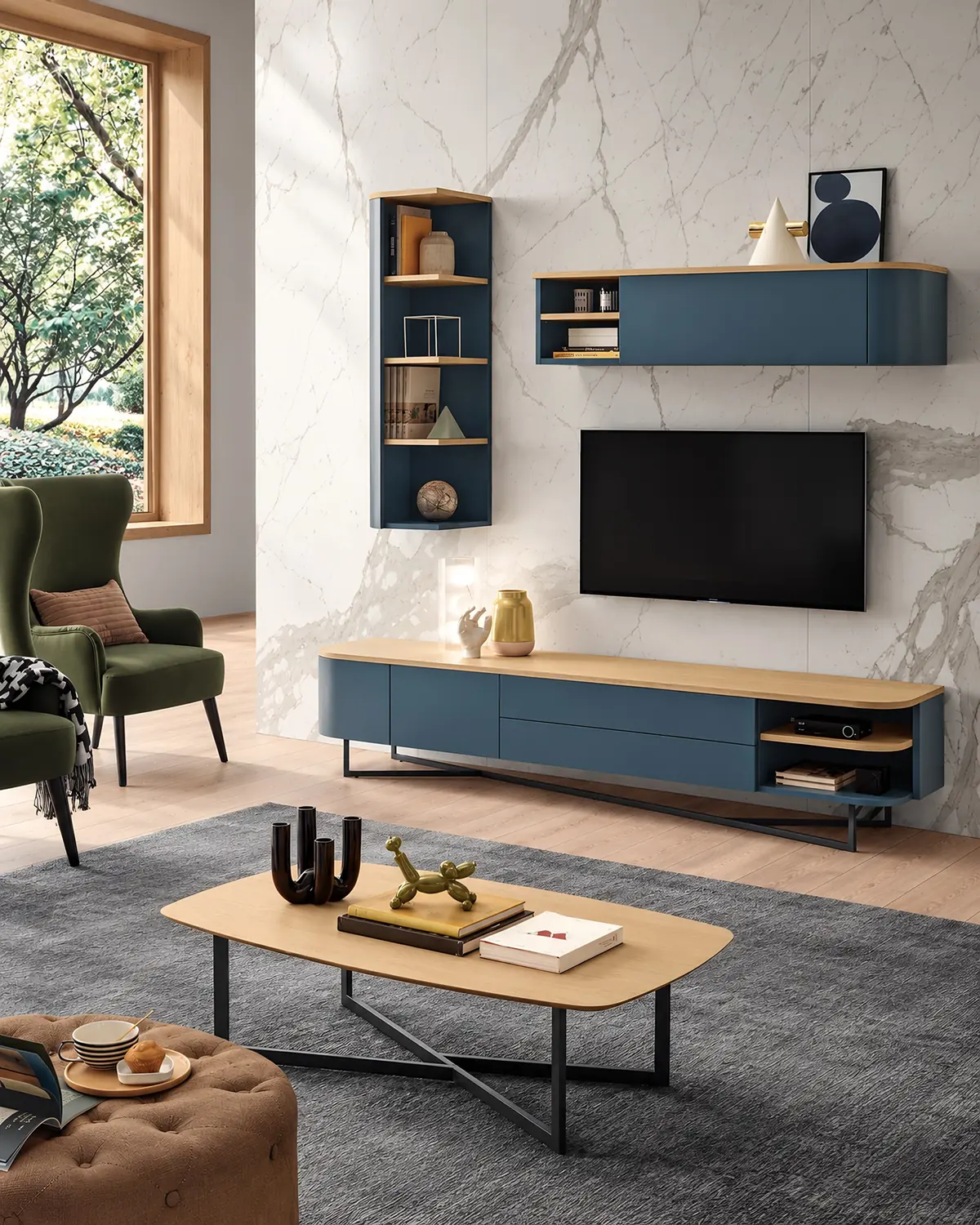Móvel TV Amora 220 com duas portas em ambiente