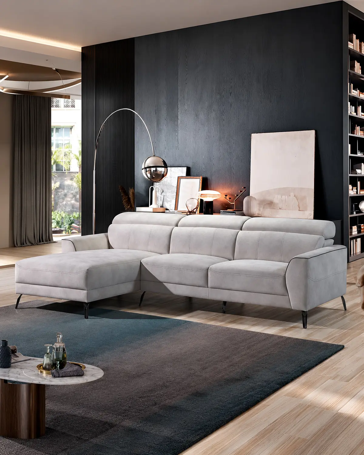 Sofá Baltic com chaise longue em ambiente