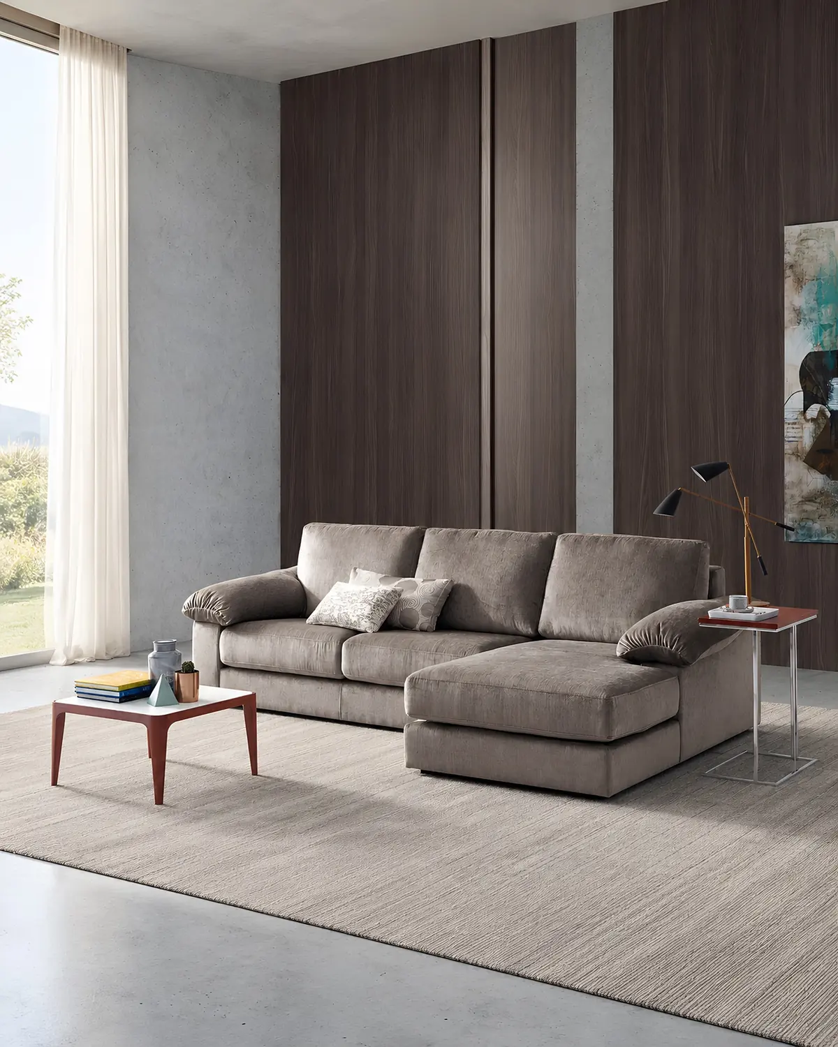 Sofá Bastille com chaise longue em ambiente