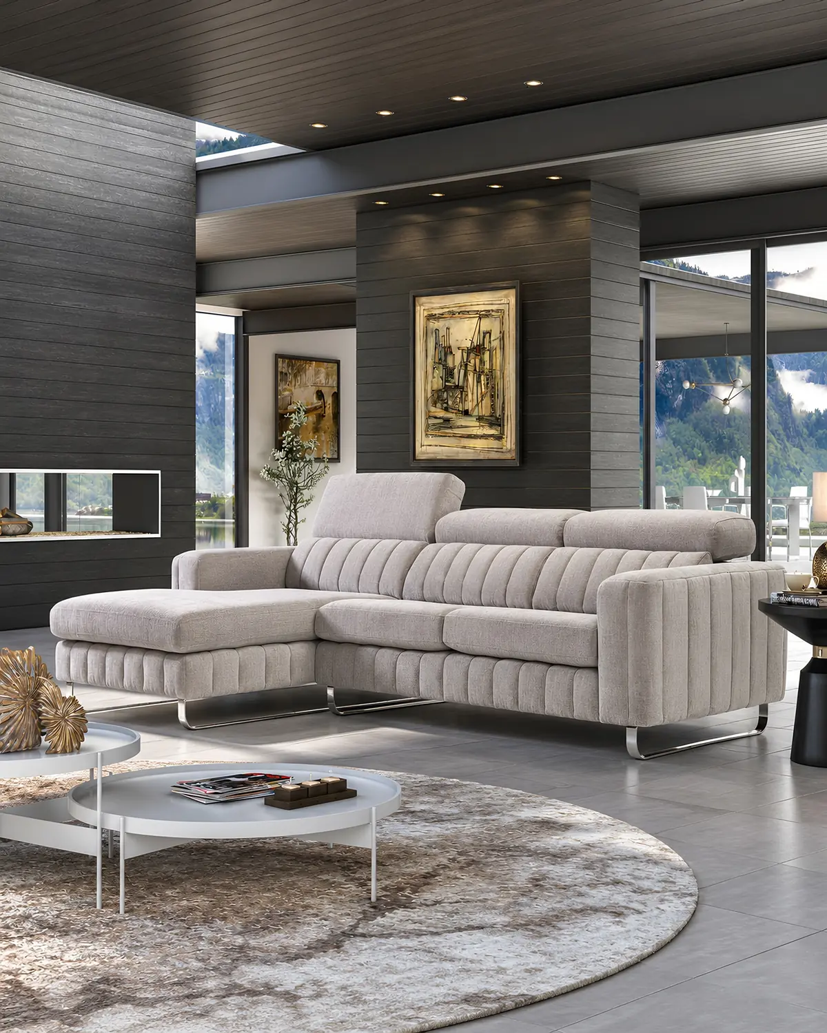Sofá Booker com chaise longue em ambiente