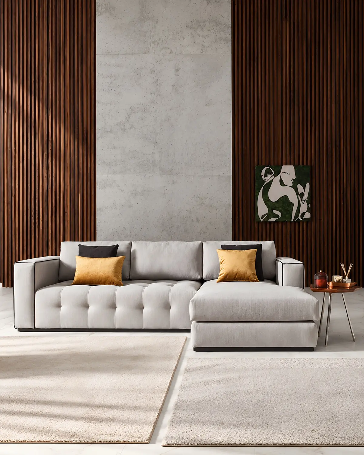 Sofá Calvin com chaise longue em ambiente