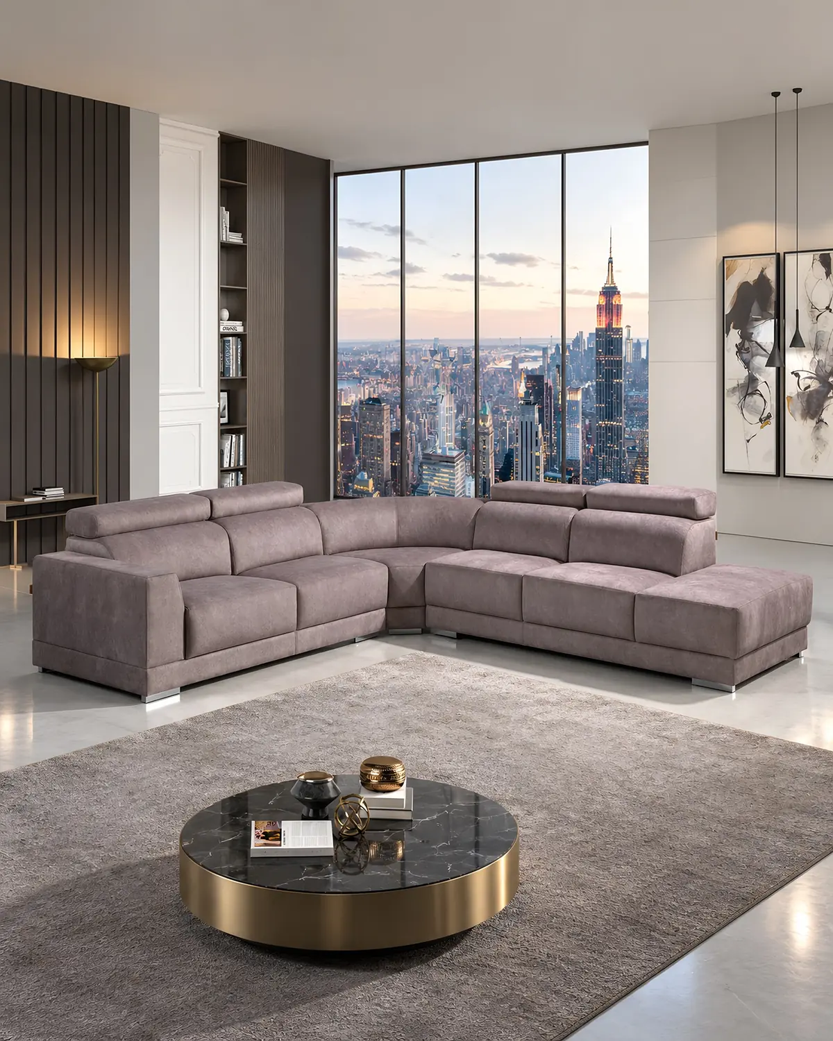 Sofá de canto Milão com chaise longue em ambiente