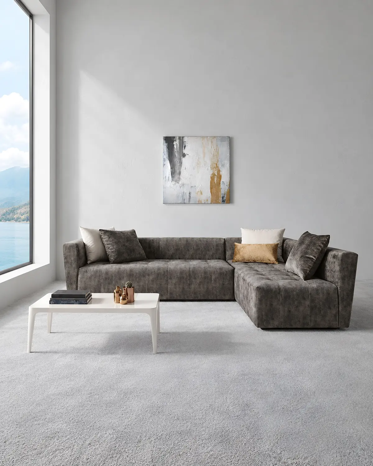 Sofá Enigma com chaise longue e braço em ambiente