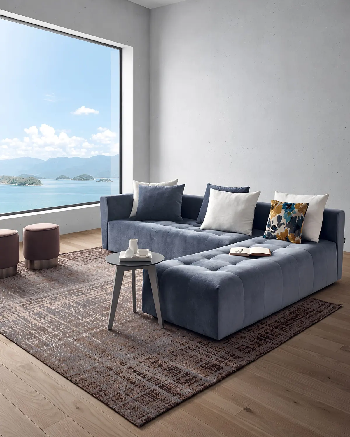 Sofá Enigma com chaise longue sem braço em ambiente