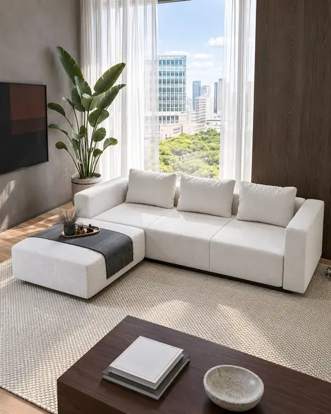 Sofá Laggi com chaise longue em ambiente