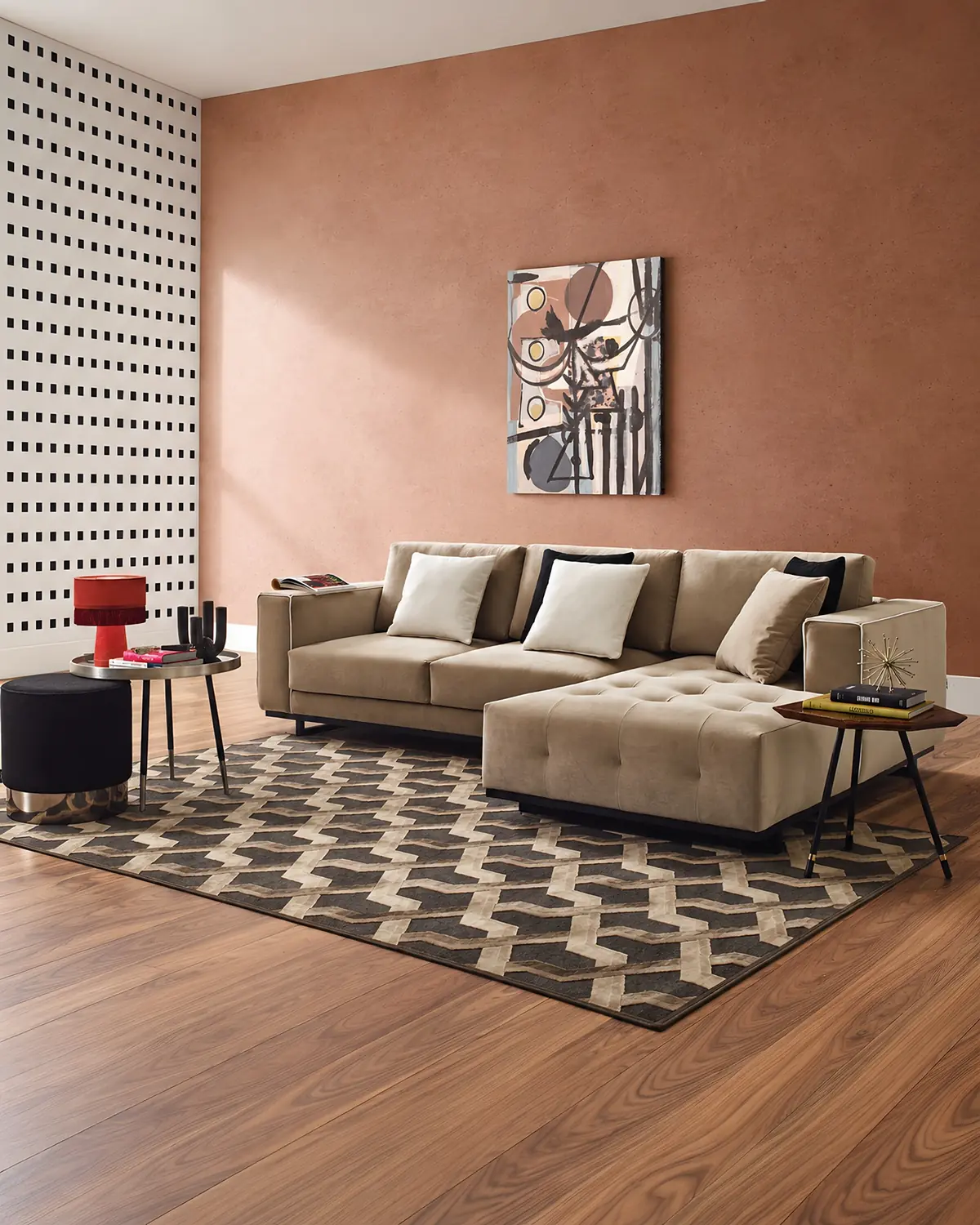 Sofá Ralph com chaise longue em ambiente